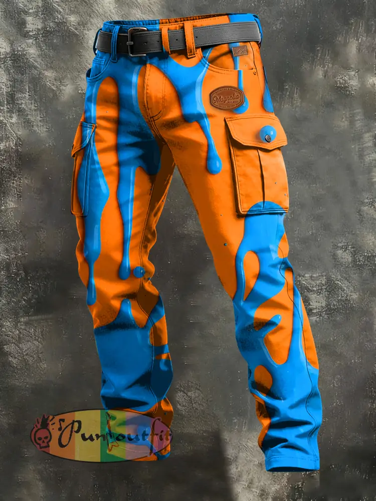 Men’s Retro Vacation Business Art Print Casual Workwear Trousers