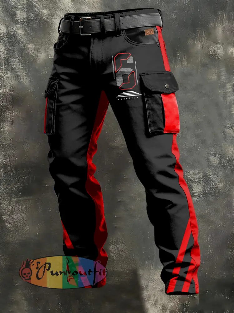 Men’s Retro Vacation Business Art Print Casual Workwear Trousers