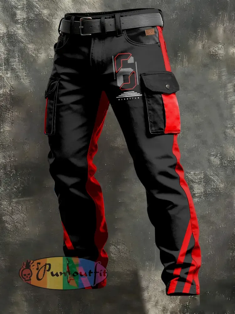 Men’s Retro Vacation Business Art Print Casual Workwear Trousers