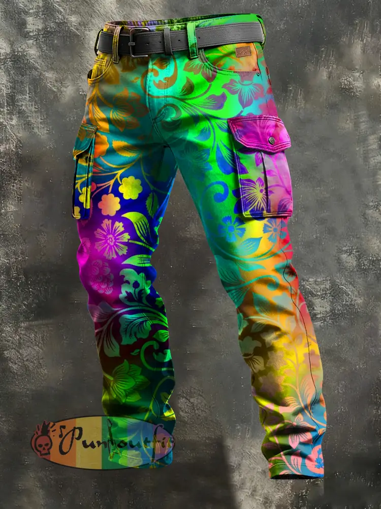 Men’s Retro Vacation Business Psychedelic Art Print Casual Workwear Trousers