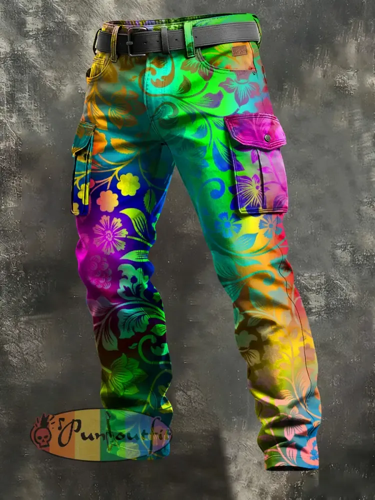 Men’s Retro Vacation Business Psychedelic Art Print Casual Workwear Trousers