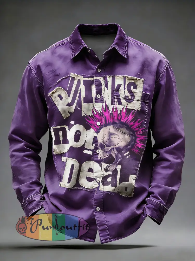 Men’s Retro Punk Music Skull Printed Long Sleeved Pocket Shirt