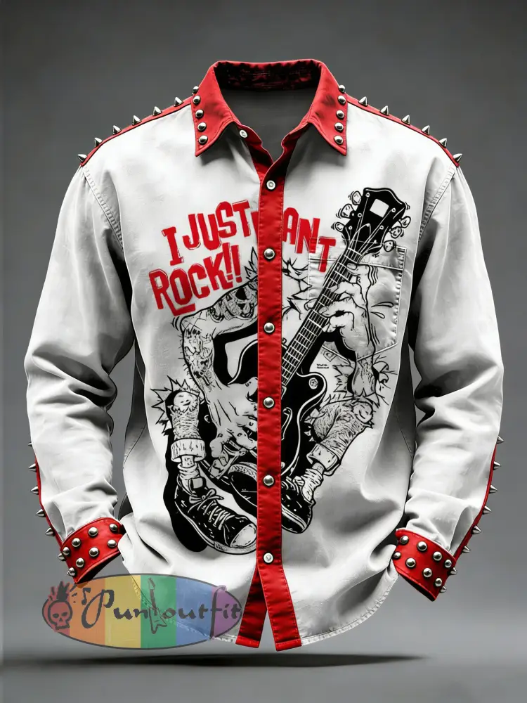 Men’s Retro Punk Music Skull Printed Long Sleeved Pocket Shirt