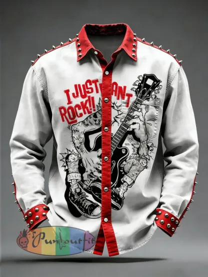 Men’s Retro Punk Music Skull Printed Long Sleeved Pocket Shirt