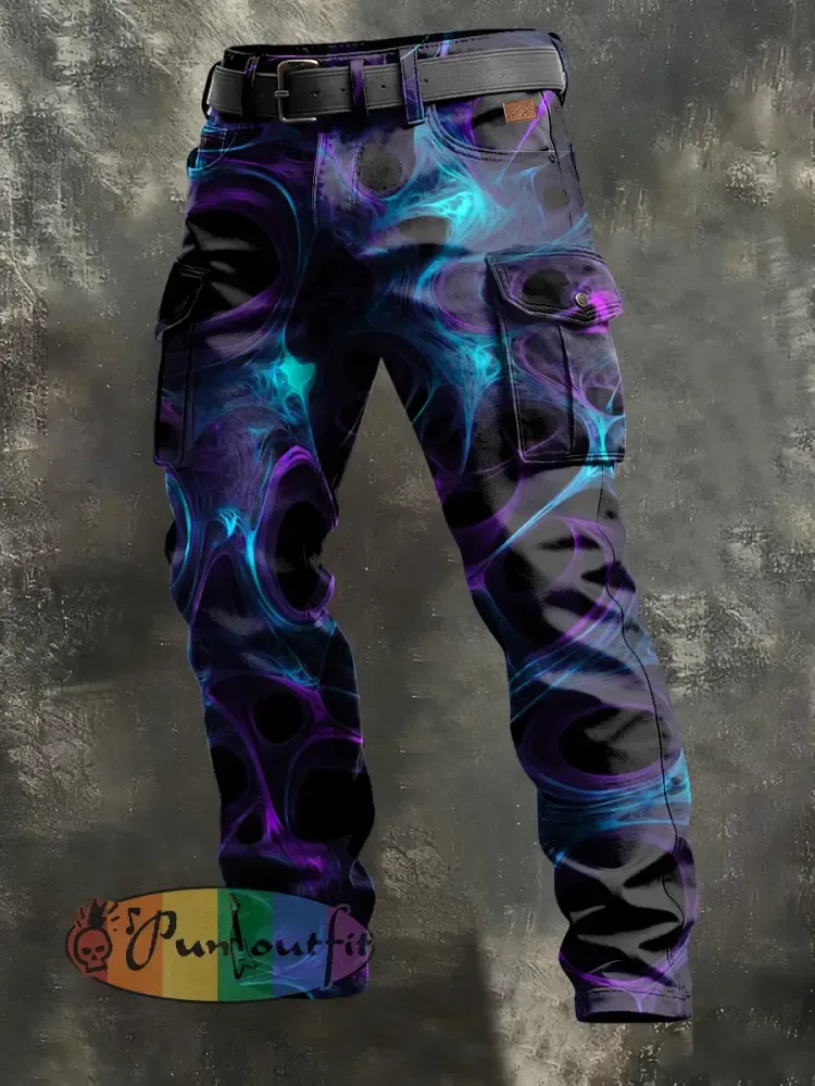 Men’s Retro Vacation Business Psychedelic Art Print Casual Workwear Trousers