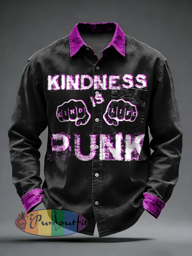 Men’s Retro Punk Skull Printed Long Sleeved Pocket Shirt