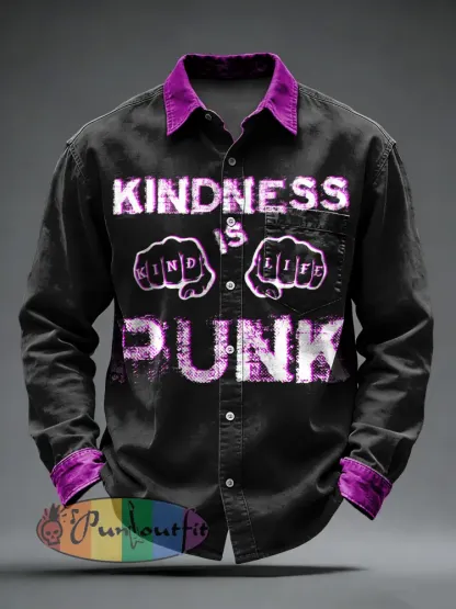 Men’s Retro Punk Skull Printed Long Sleeved Pocket Shirt
