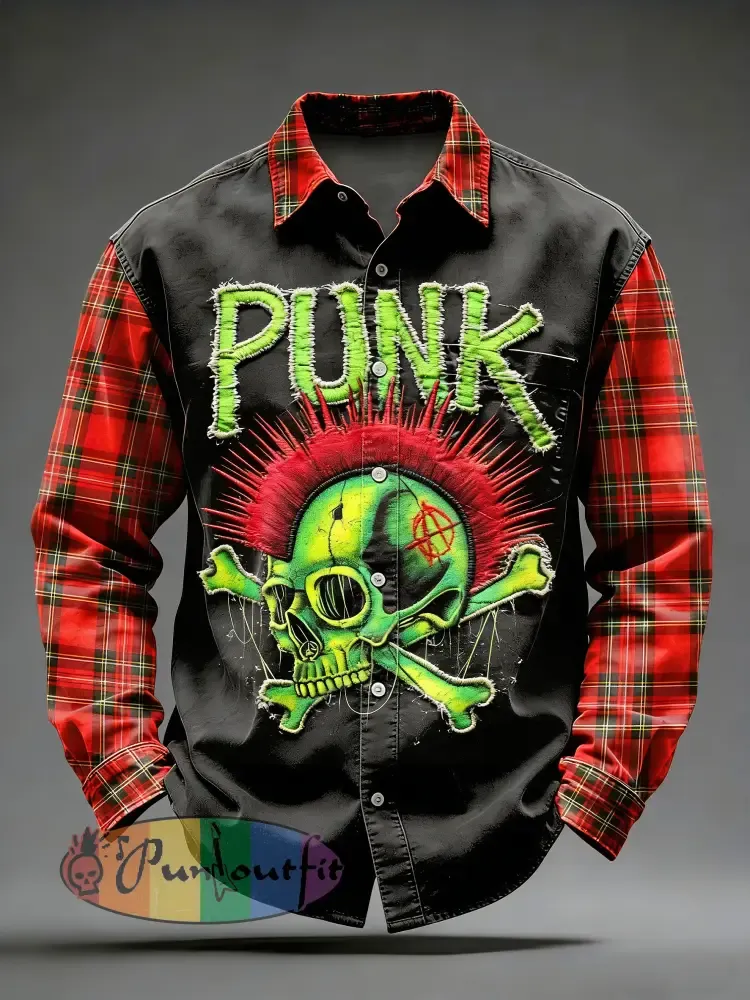 Men’s Retro Punk Skull Printed Long Sleeved Pocket Shirt