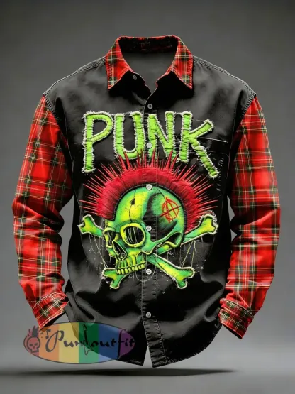 Men’s Retro Punk Skull Printed Long Sleeved Pocket Shirt