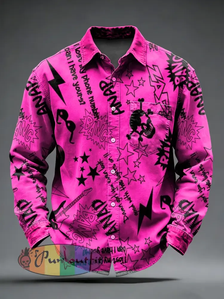 Men’s Retro Punk Skull Printed Long Sleeved Pocket Shirt