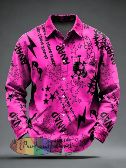 Men’s Retro Punk Skull Printed Long Sleeved Pocket Shirt