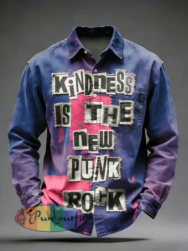 Men’s Retro Punk Printed Long Sleeved Pocket Shirt