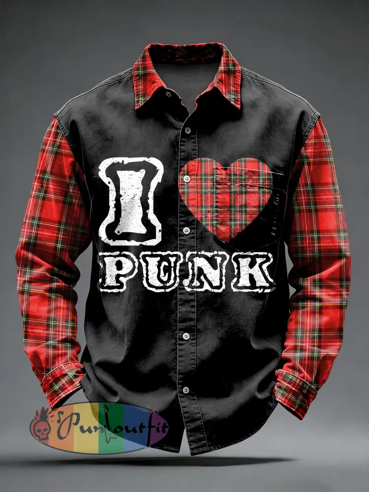 Men’s Retro Punk Printed Long Sleeved Pocket Shirt