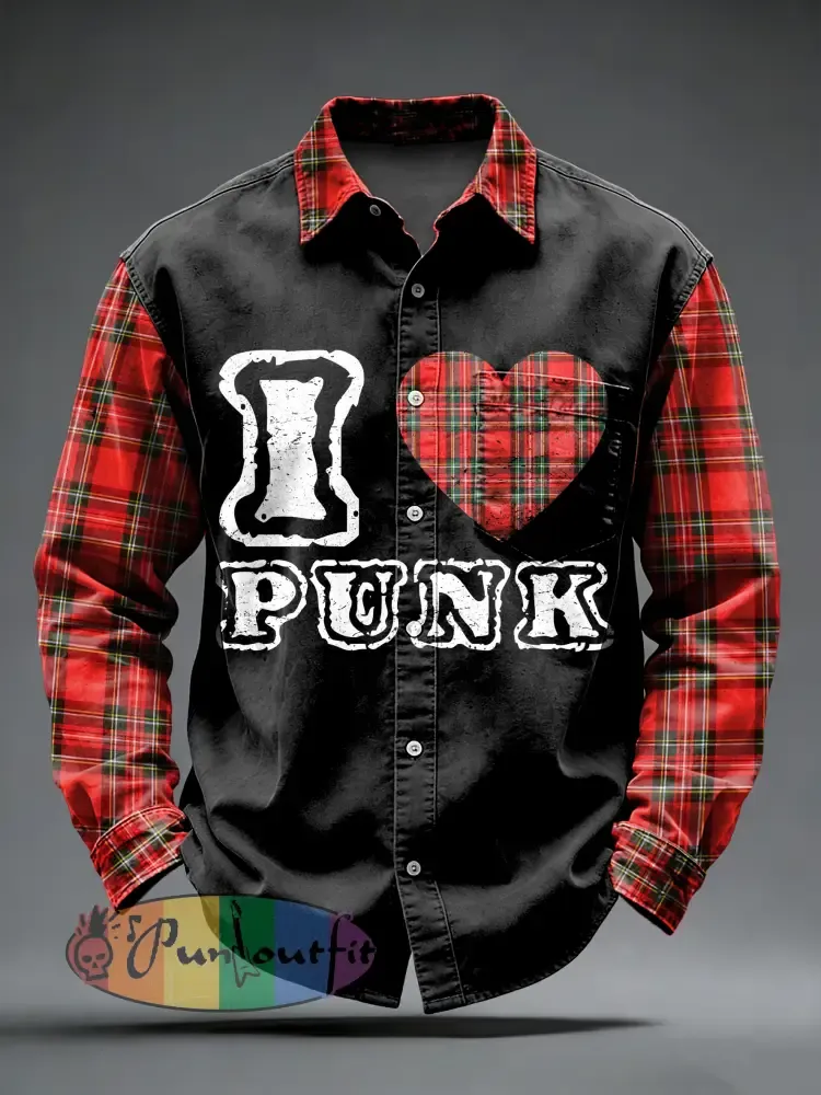 Men’s Retro Punk Printed Long Sleeved Pocket Shirt