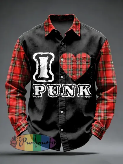 Men’s Retro Punk Printed Long Sleeved Pocket Shirt