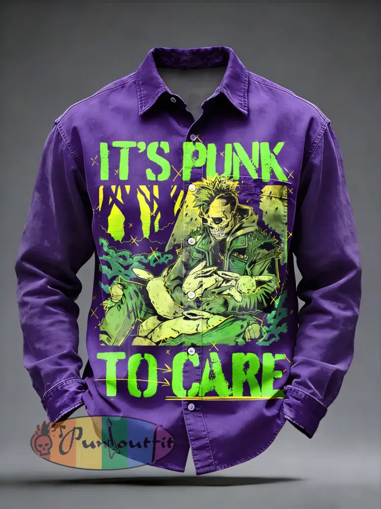 Men’s Retro Punk Skull Printed Long Sleeved Pocket Shirt