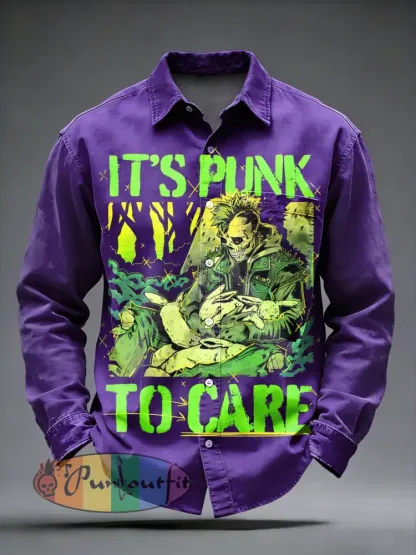 Men’s Retro Punk Skull Printed Long Sleeved Pocket Shirt