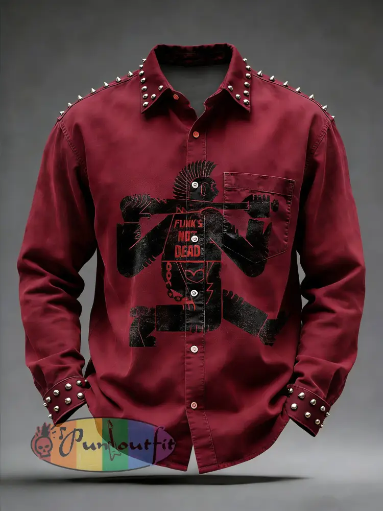 Men’s Retro Punk Skull Printed Long Sleeved Pocket Shirt