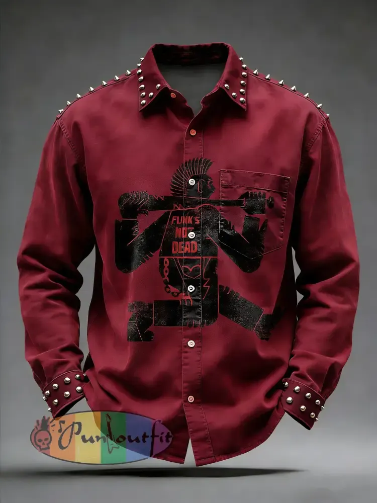 Men’s Retro Punk Skull Printed Long Sleeved Pocket Shirt