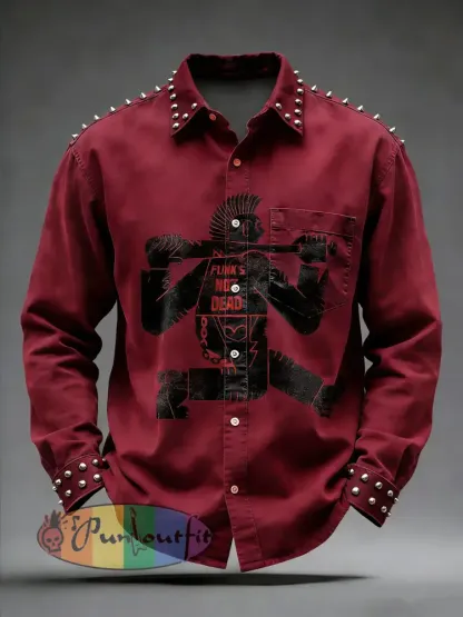 Men’s Retro Punk Skull Printed Long Sleeved Pocket Shirt