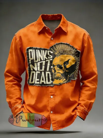 Men’s Retro Punk Skull Printed Long Sleeved Pocket Shirt