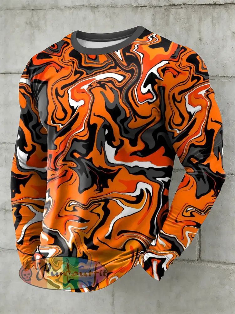 Men’s Psychedelic Printed Long Sleeved Round Neck T-shirt
