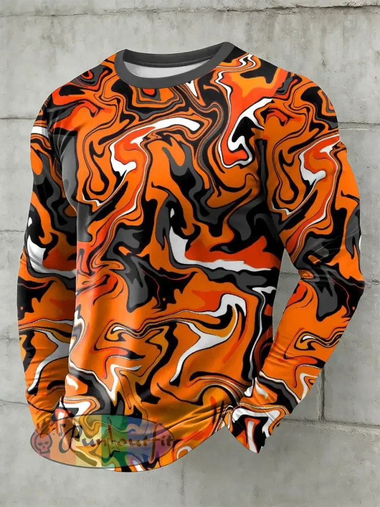 Men’s Psychedelic Printed Long Sleeved Round Neck T-shirt