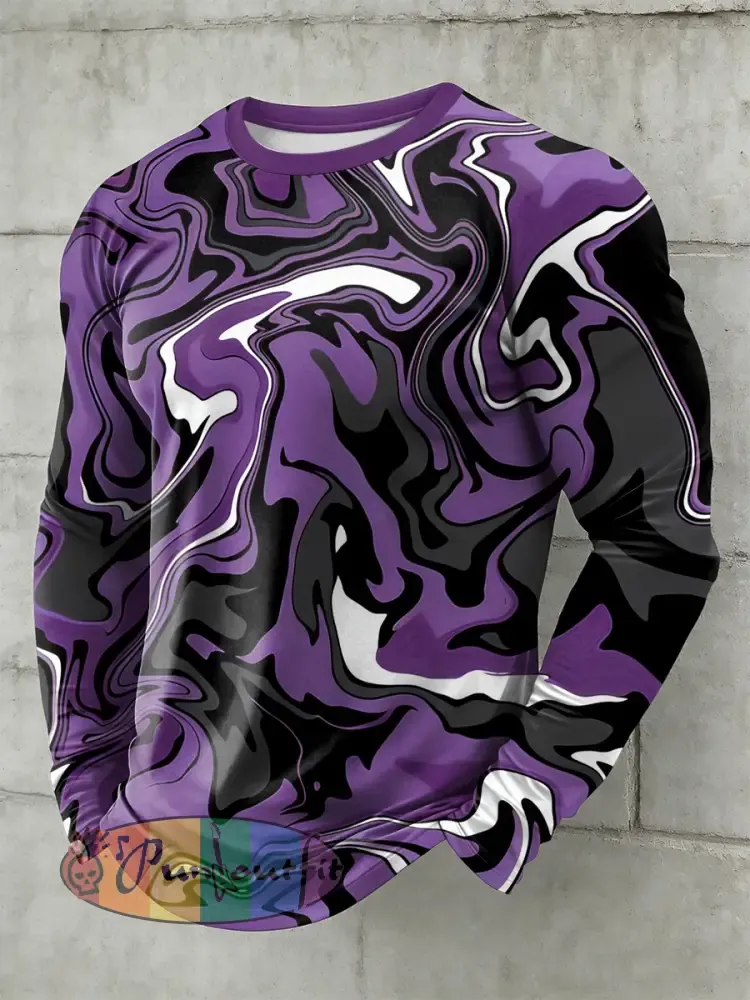 Men’s Psychedelic Printed Long Sleeved Round Neck T-shirt