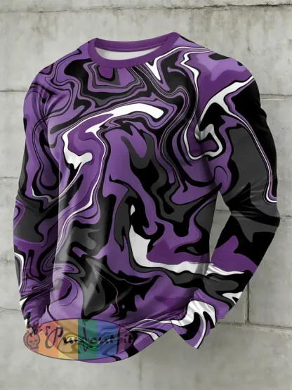 Men’s Psychedelic Printed Long Sleeved Round Neck T-shirt