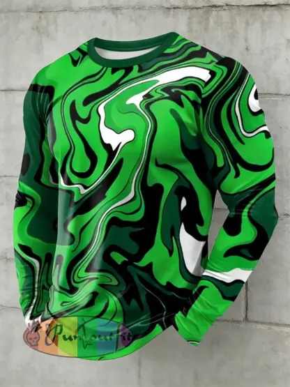 Men’s Psychedelic Printed Long Sleeved Round Neck T-shirt