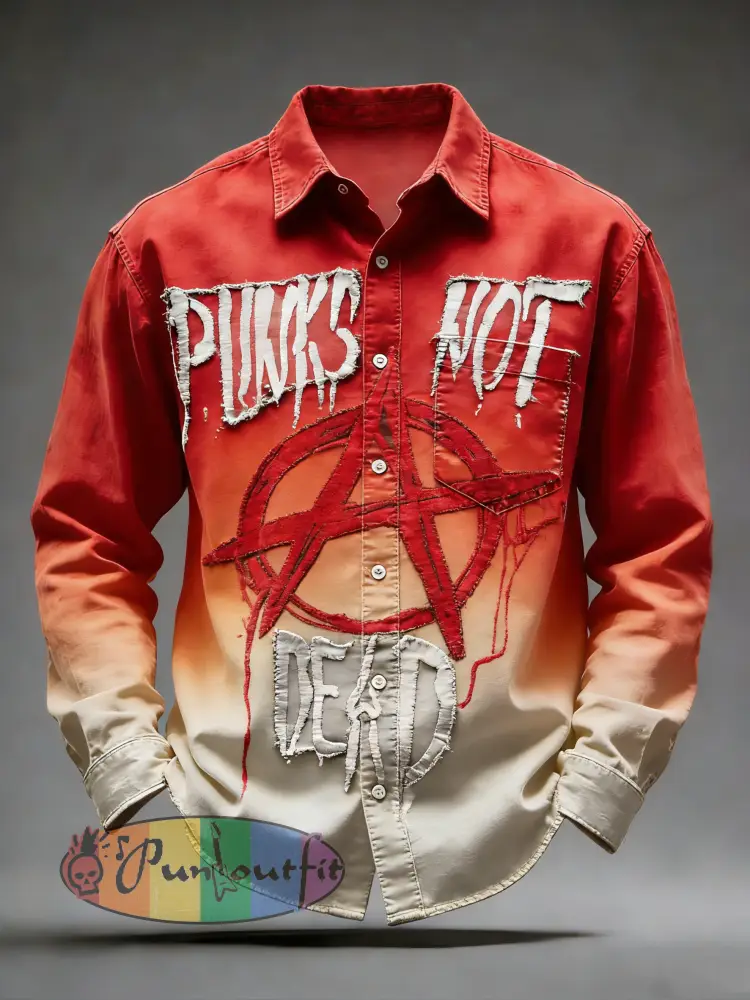 Men’s Retro Punk Printed Long Sleeved Pocket Shirt