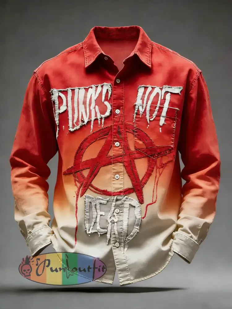 Men’s Retro Punk Printed Long Sleeved Pocket Shirt