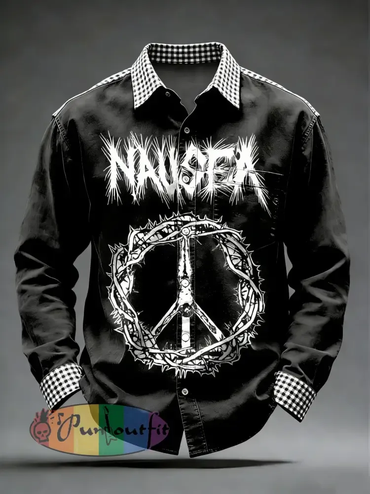 Men’s Retro Punk Skull Printed Long Sleeved Pocket Shirt