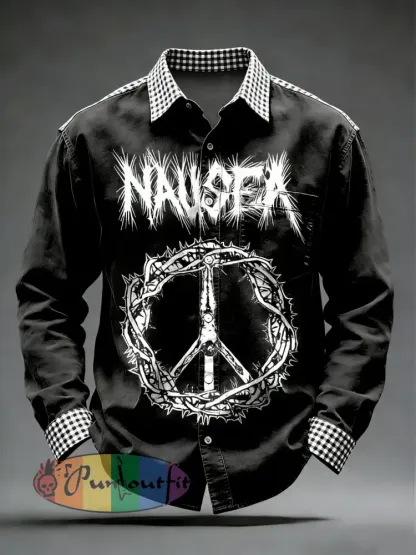 Men’s Retro Punk Skull Printed Long Sleeved Pocket Shirt