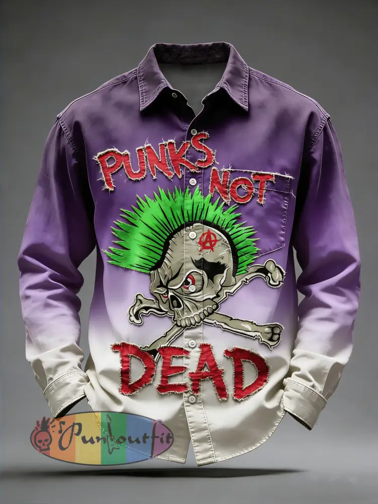 Men’s Retro Punk Skull Printed Long Sleeved Pocket Shirt