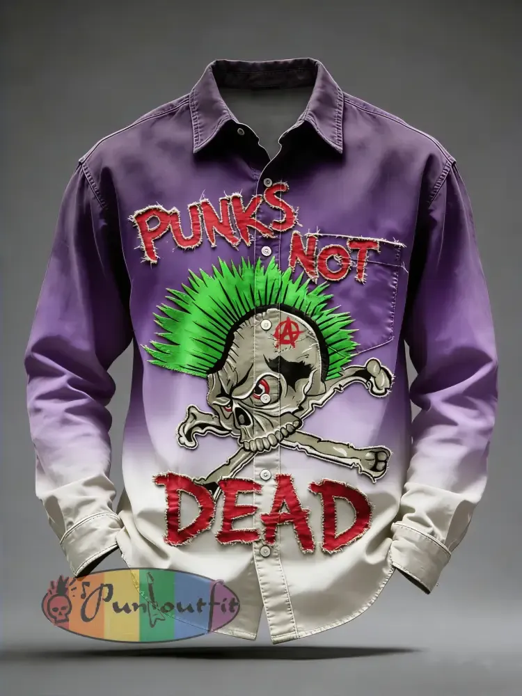 Men’s Retro Punk Skull Printed Long Sleeved Pocket Shirt