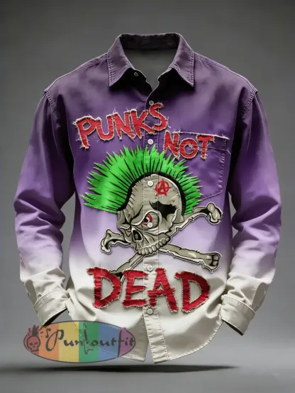 Men’s Retro Punk Skull Printed Long Sleeved Pocket Shirt