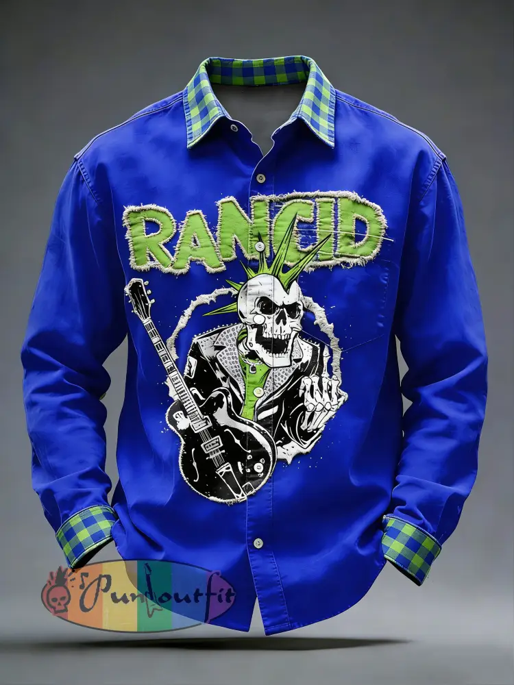 Men’s Retro Punk Skull Printed Long Sleeved Pocket Shirt