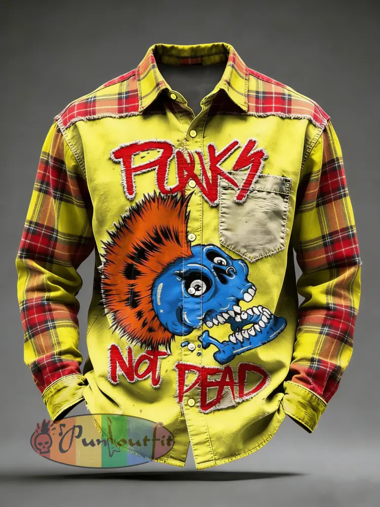 Men’s Retro Punk Skull Printed Long Sleeved Pocket Shirt