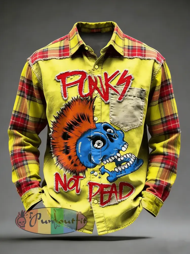 Men’s Retro Punk Skull Printed Long Sleeved Pocket Shirt