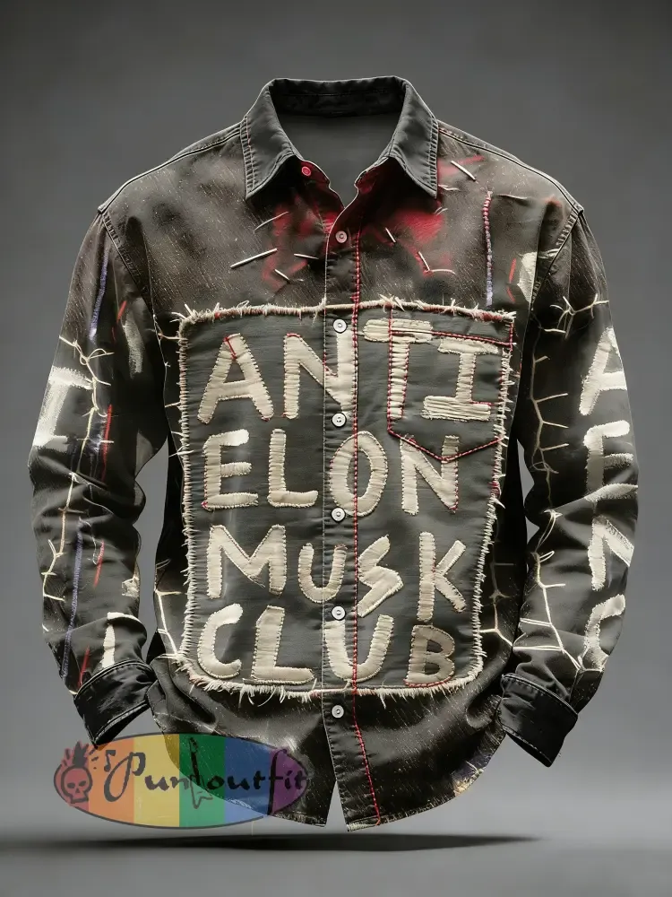 Men’s Retro Punk Printed Long Sleeved Pocket Shirt