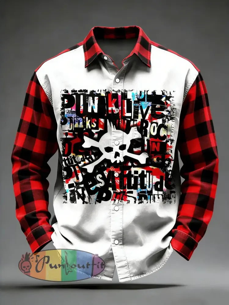 Men’s Retro Punk Skull Printed Long Sleeved Pocket Shirt