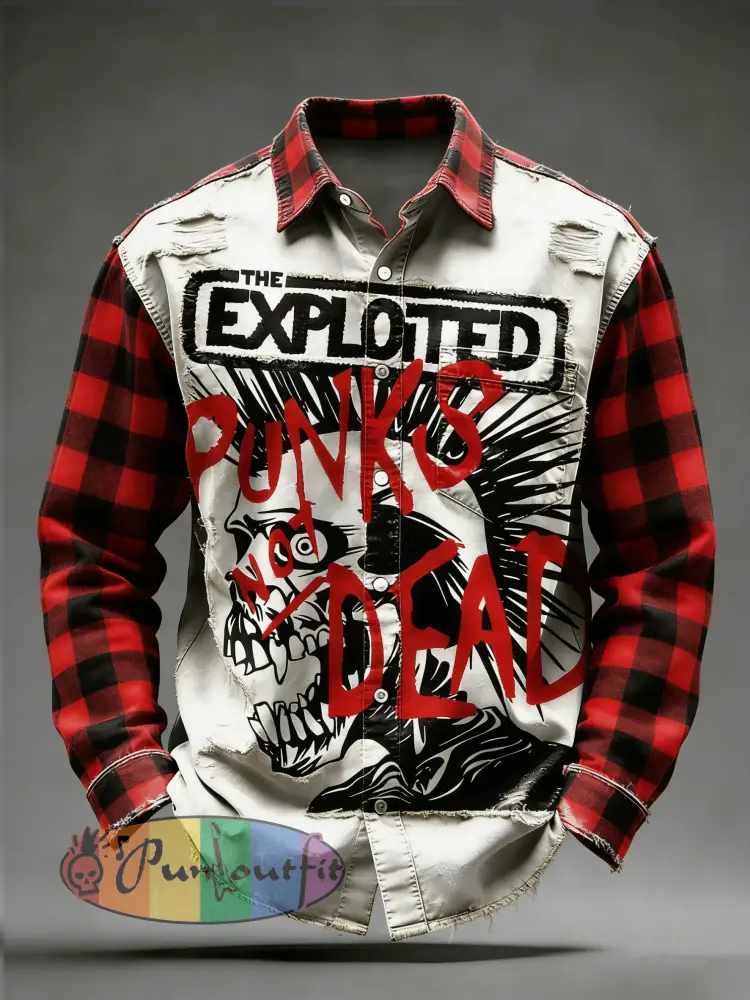 Men’s Retro Punk Skull Printed Long Sleeved Pocket Shirt