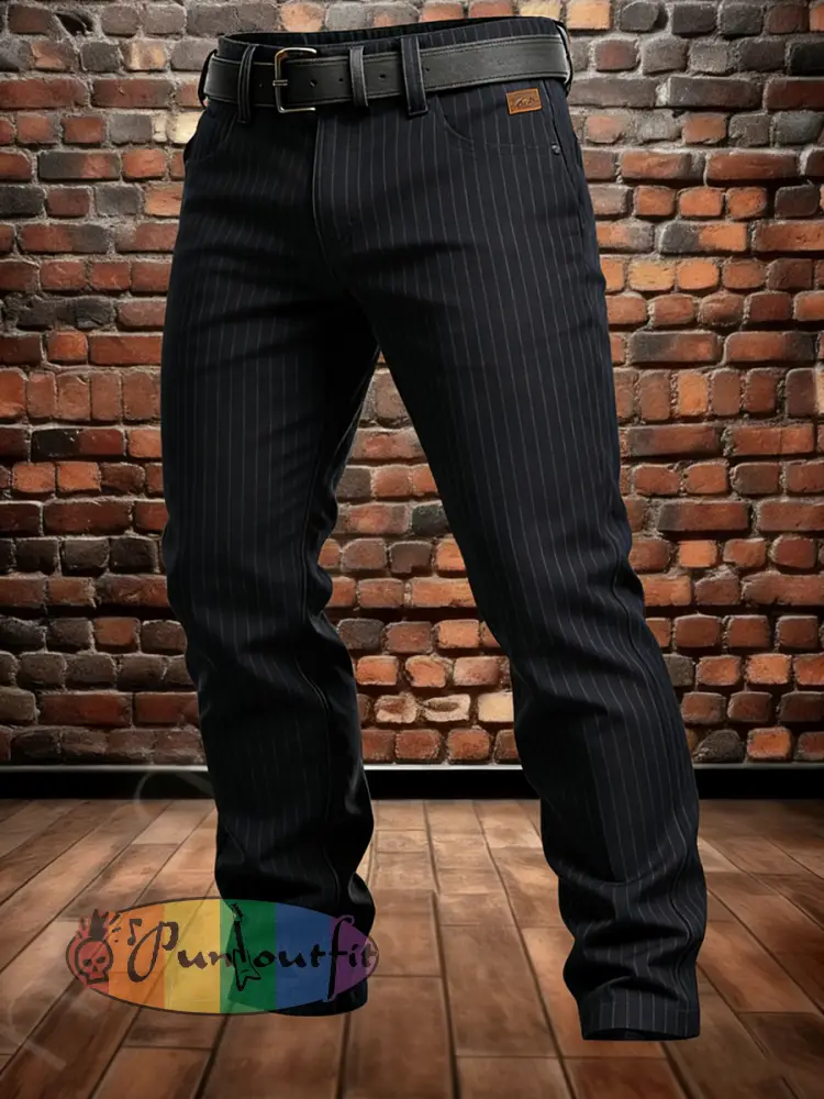 Men’s Retro Vacation Business Stripe Art Print Casual Workwear Trousers