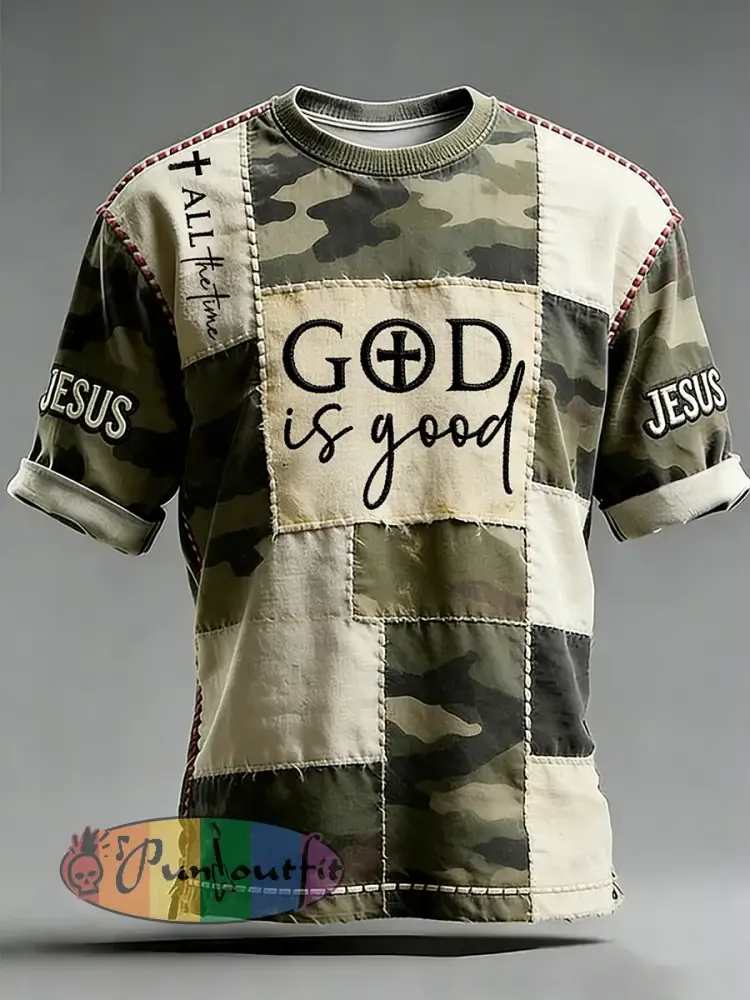 Men’s God Is Good All The Time Cross Print Short Sleeve T-shirt