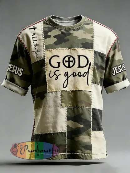 Men’s God Is Good All The Time Cross Print Short Sleeve T-shirt