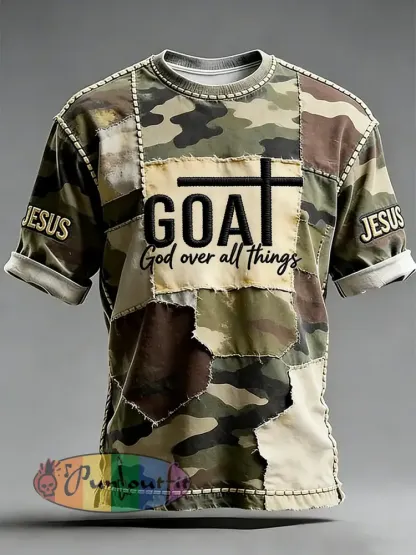 Men’s Goat God Over All Things Cross Print Short Sleeve T-shirt