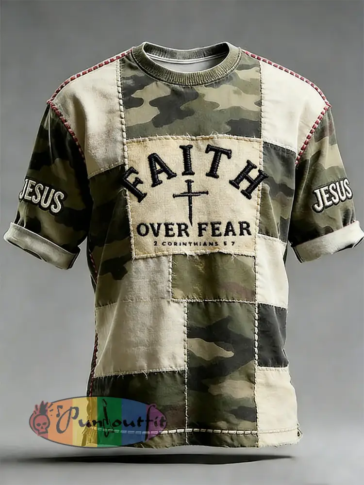 Men’s Faith Over Fear Cross Print Short Sleeve T-shirt