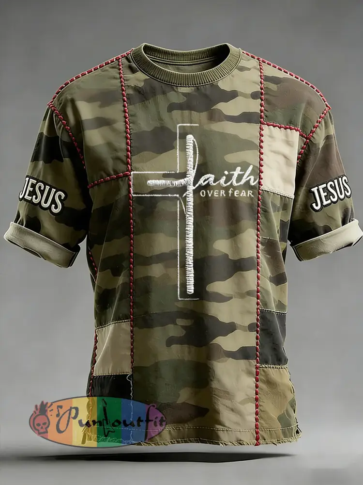 Men’s Faith Over Fear Cross Print Short Sleeve T-shirt