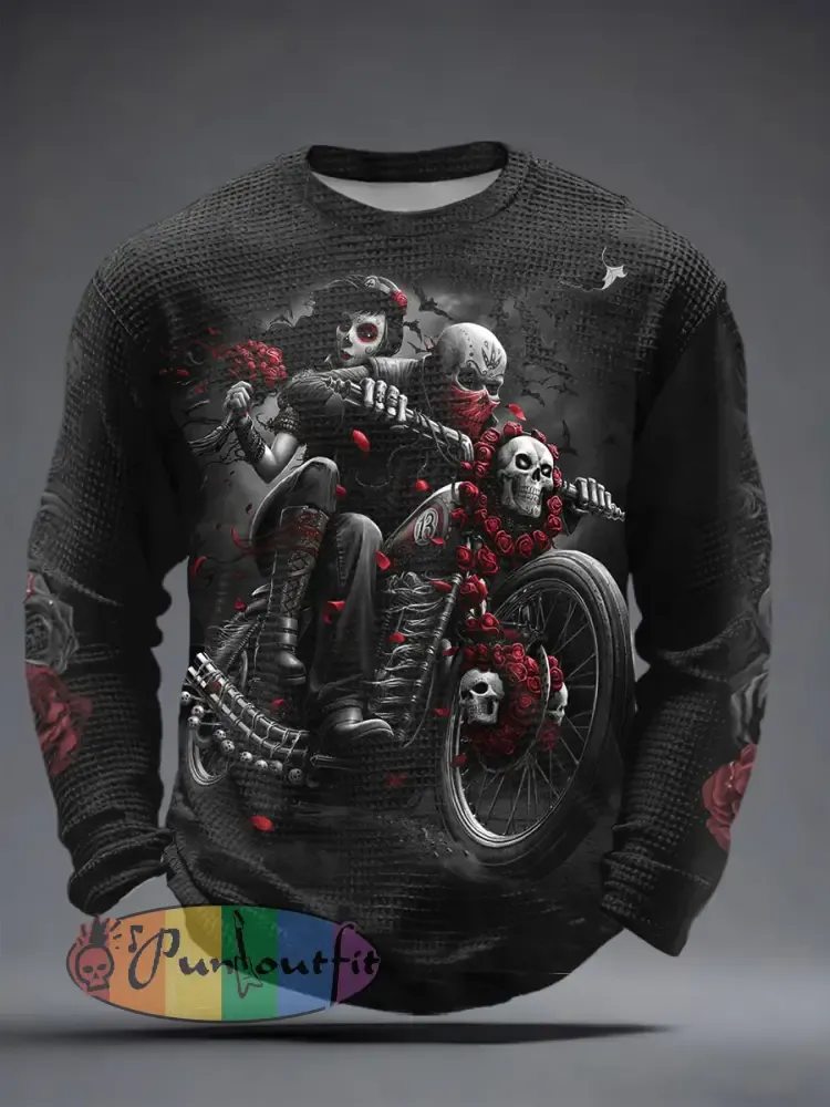 Men’s Skull Motorcycle Print Waffle T-Shirts